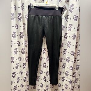 SPANX Black Faux Leather-Look Leggings with Ponte Waist XL
